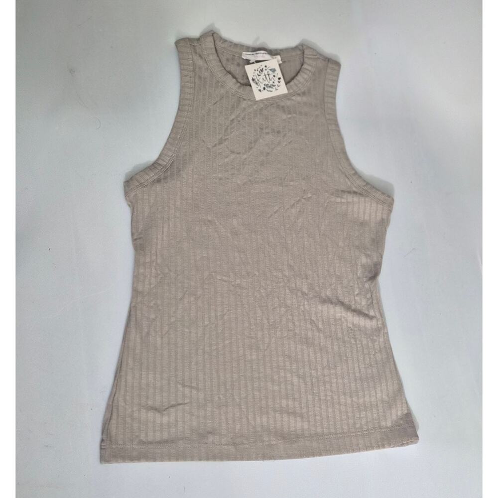 NWT‎ Double Zero Ribbed High Neck Tank Top Taupe Gray Minimalist Basic Size S